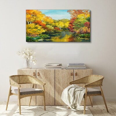 Golden autumn by the lake Print on canvas