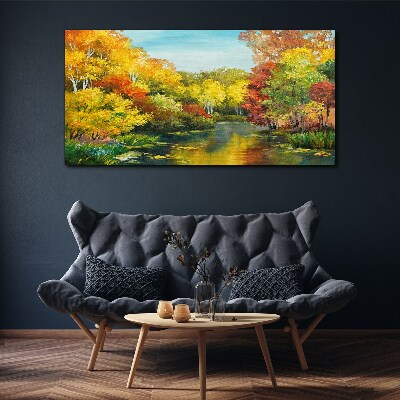 Golden autumn by the lake Print on canvas
