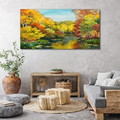 Golden autumn by the lake Print on canvas