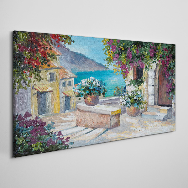 A seaside town in flowers Print on canvas