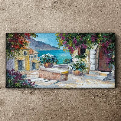 A seaside town in flowers Print on canvas