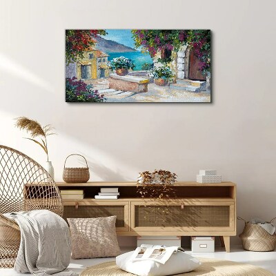 A seaside town in flowers Print on canvas