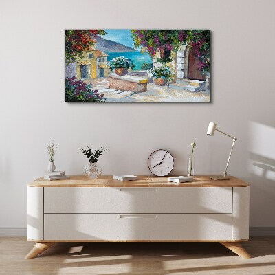 A seaside town in flowers Print on canvas
