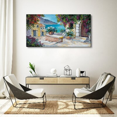 A seaside town in flowers Print on canvas