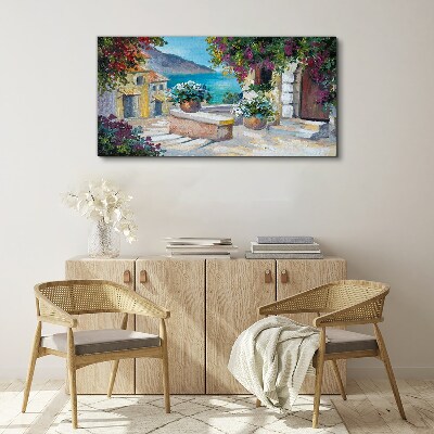A seaside town in flowers Print on canvas