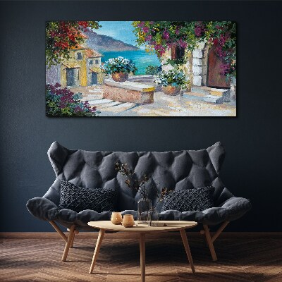 A seaside town in flowers Print on canvas