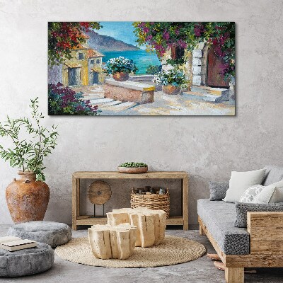 A seaside town in flowers Print on canvas