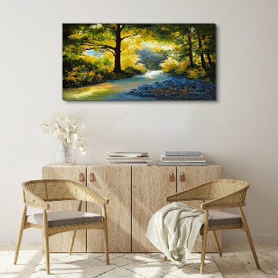 Golden light in the forest scenery Canvas wall art
