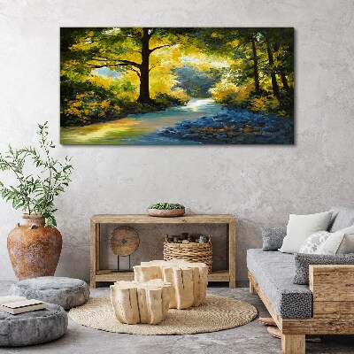 Golden light in the forest scenery Canvas wall art