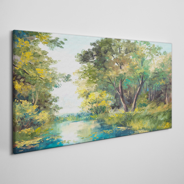 A peaceful forest landscape by the water Print on canvas