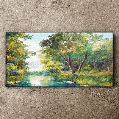 A peaceful forest landscape by the water Print on canvas