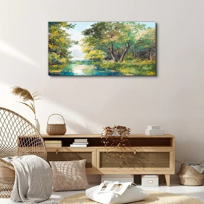A peaceful forest landscape by the water Print on canvas