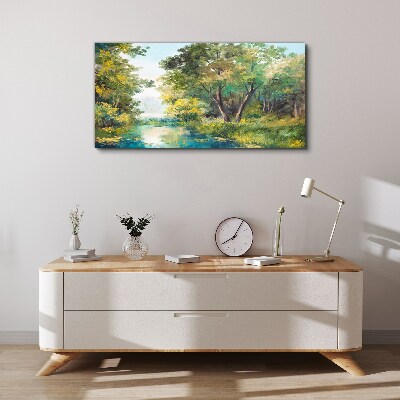 A peaceful forest landscape by the water Print on canvas