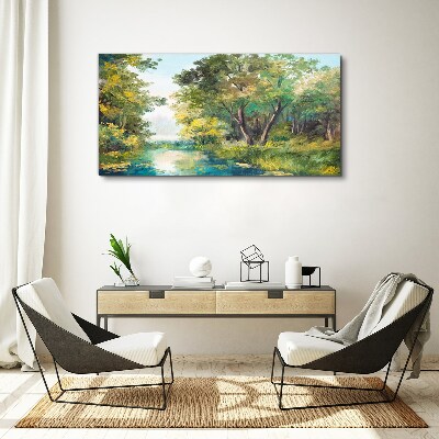 A peaceful forest landscape by the water Print on canvas