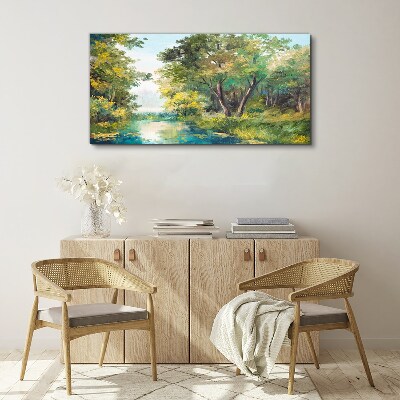 A peaceful forest landscape by the water Print on canvas