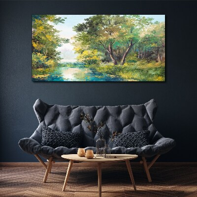 A peaceful forest landscape by the water Print on canvas