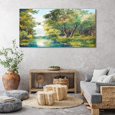 A peaceful forest landscape by the water Print on canvas