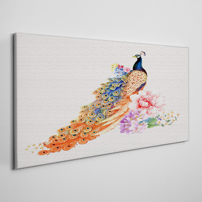 Peacocks among flowers Canvas wall art