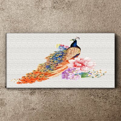 Peacocks among flowers Canvas wall art