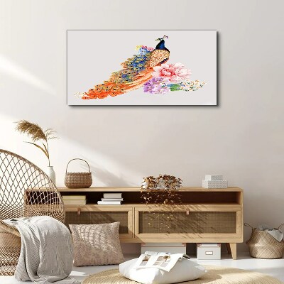 Peacocks among flowers Canvas wall art