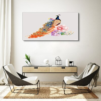 Peacocks among flowers Canvas wall art
