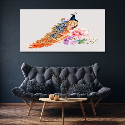 Peacocks among flowers Canvas wall art