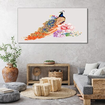Peacocks among flowers Canvas wall art