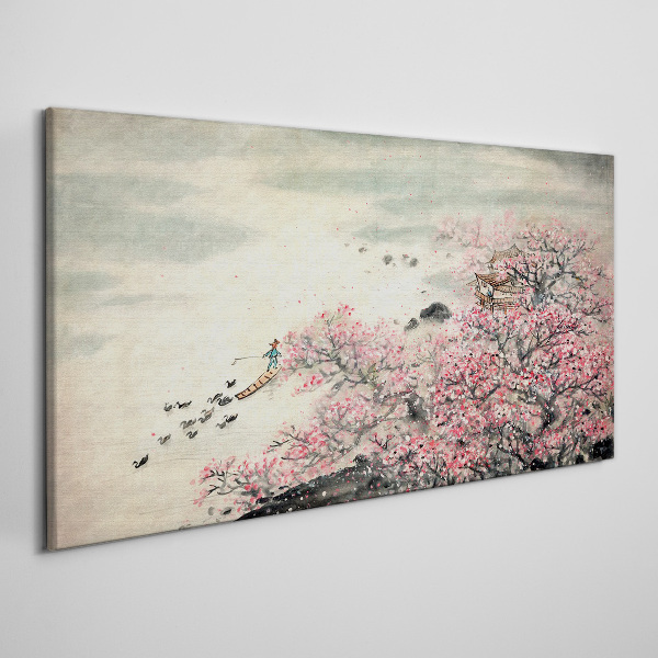 Spring landscape with blooming trees Print on canvas