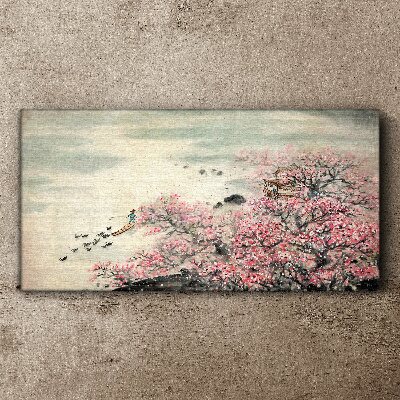 Spring landscape with blooming trees Print on canvas