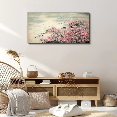 Spring landscape with blooming trees Print on canvas