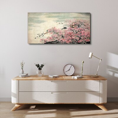 Spring landscape with blooming trees Print on canvas