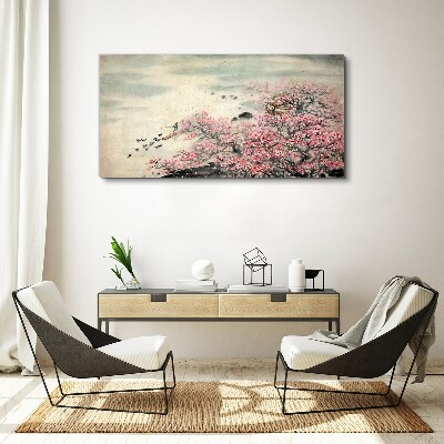 Spring landscape with blooming trees Print on canvas