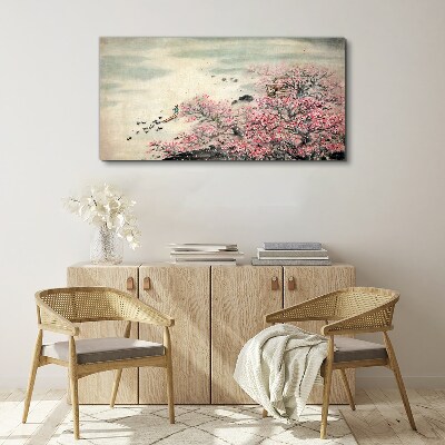 Spring landscape with blooming trees Print on canvas