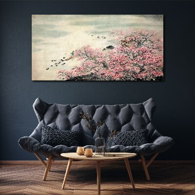 Spring landscape with blooming trees Print on canvas