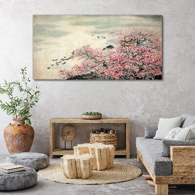 Spring landscape with blooming trees Print on canvas