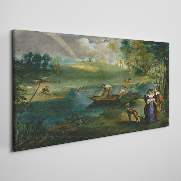A scene by the water with fishermen Canvas wall art