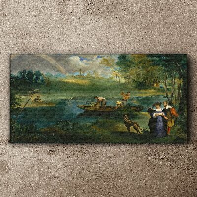 A scene by the water with fishermen Canvas wall art