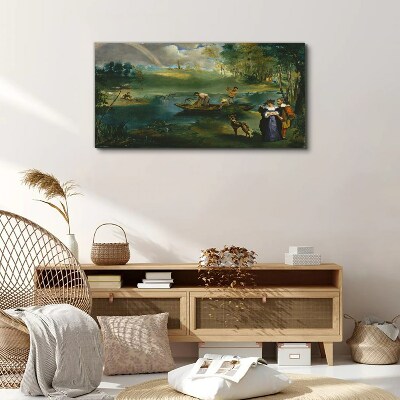 A scene by the water with fishermen Canvas wall art