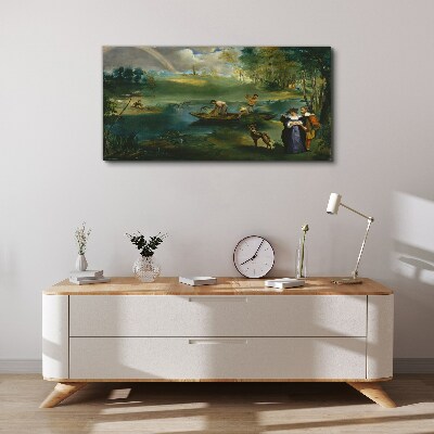 A scene by the water with fishermen Canvas wall art