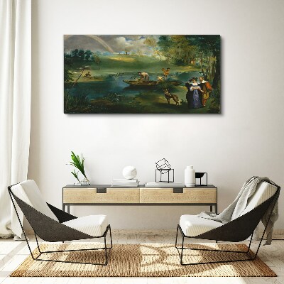 A scene by the water with fishermen Canvas wall art