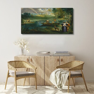 A scene by the water with fishermen Canvas wall art