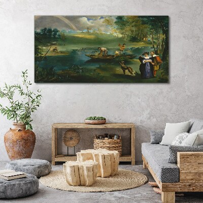 A scene by the water with fishermen Canvas wall art