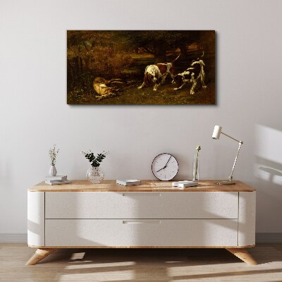 Dogs in the forest Print on canvas