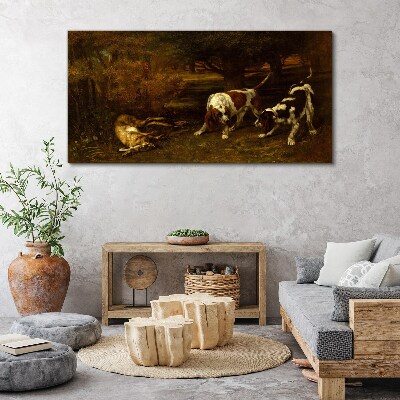 Dogs in the forest Print on canvas