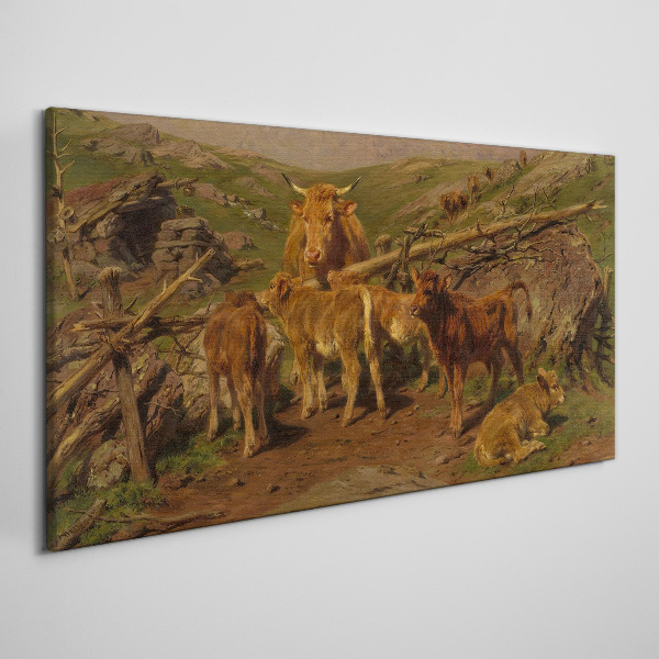 Pastoral landscape with cattle Canvas wall art
