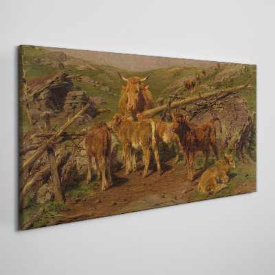 Pastoral landscape with cattle Canvas wall art