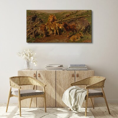 Pastoral landscape with cattle Canvas wall art