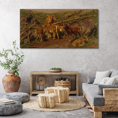 Pastoral landscape with cattle Canvas wall art