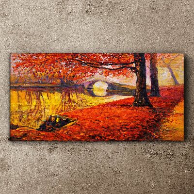 Golden autumn on the river Canvas wall art