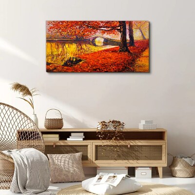 Golden autumn on the river Canvas wall art